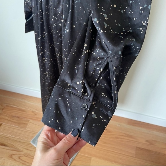 Vince Constellation Print Poet High Low Long Sleeve Black Multi Midi Dress EUC M - Picture 9 of 12